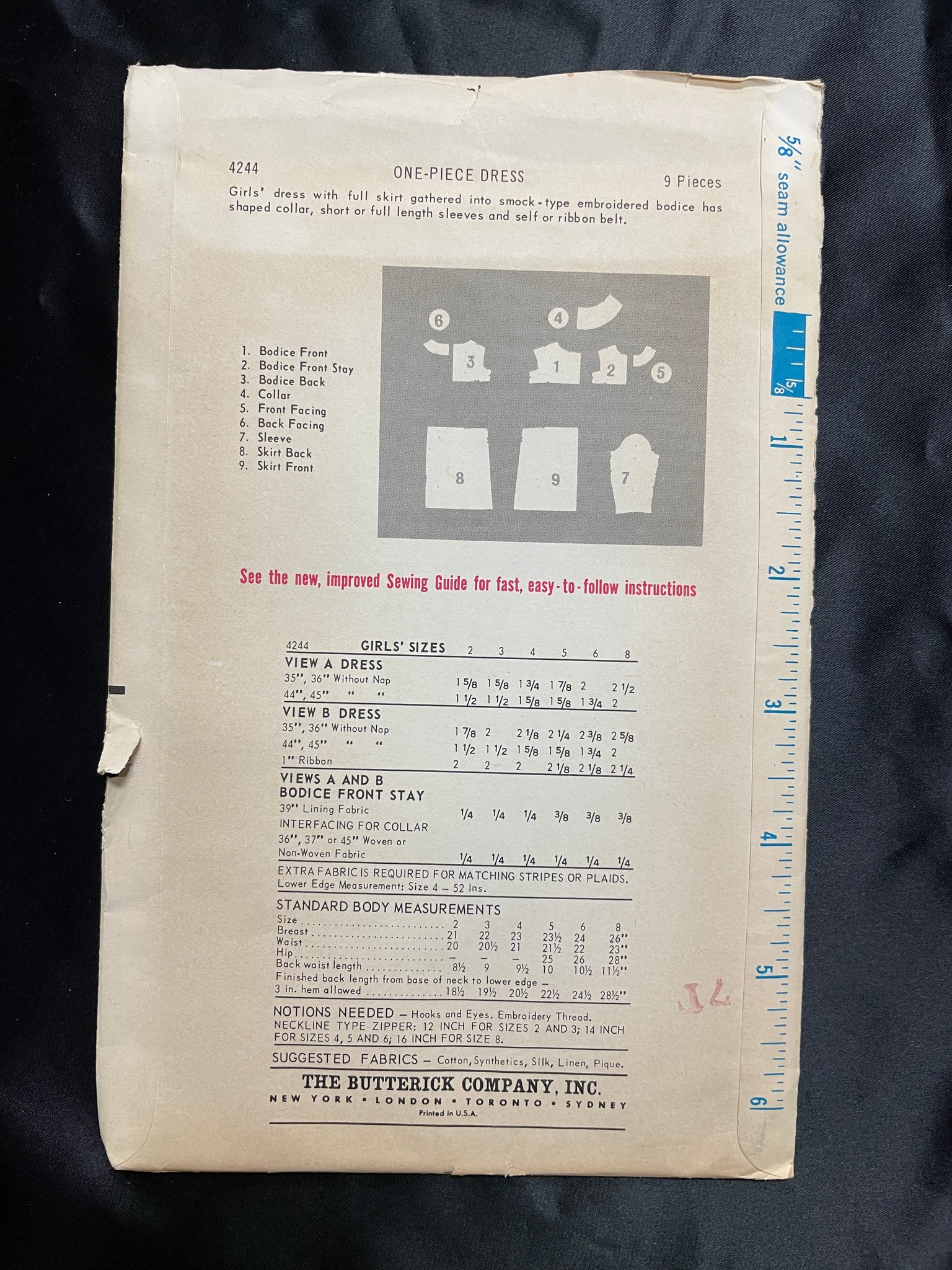 1960's Butterick 4244 Pattern - Child's Dress FACTORY FOLDED