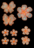 Embroidered Butterfly or Flowers Applique Motifs Set of 2 - White Organza with Bright Orange Embroidery