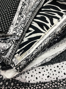 Quilting Cotton Mystery Scrap Remnant Bundle - Blacks and White Prints 1 POUND