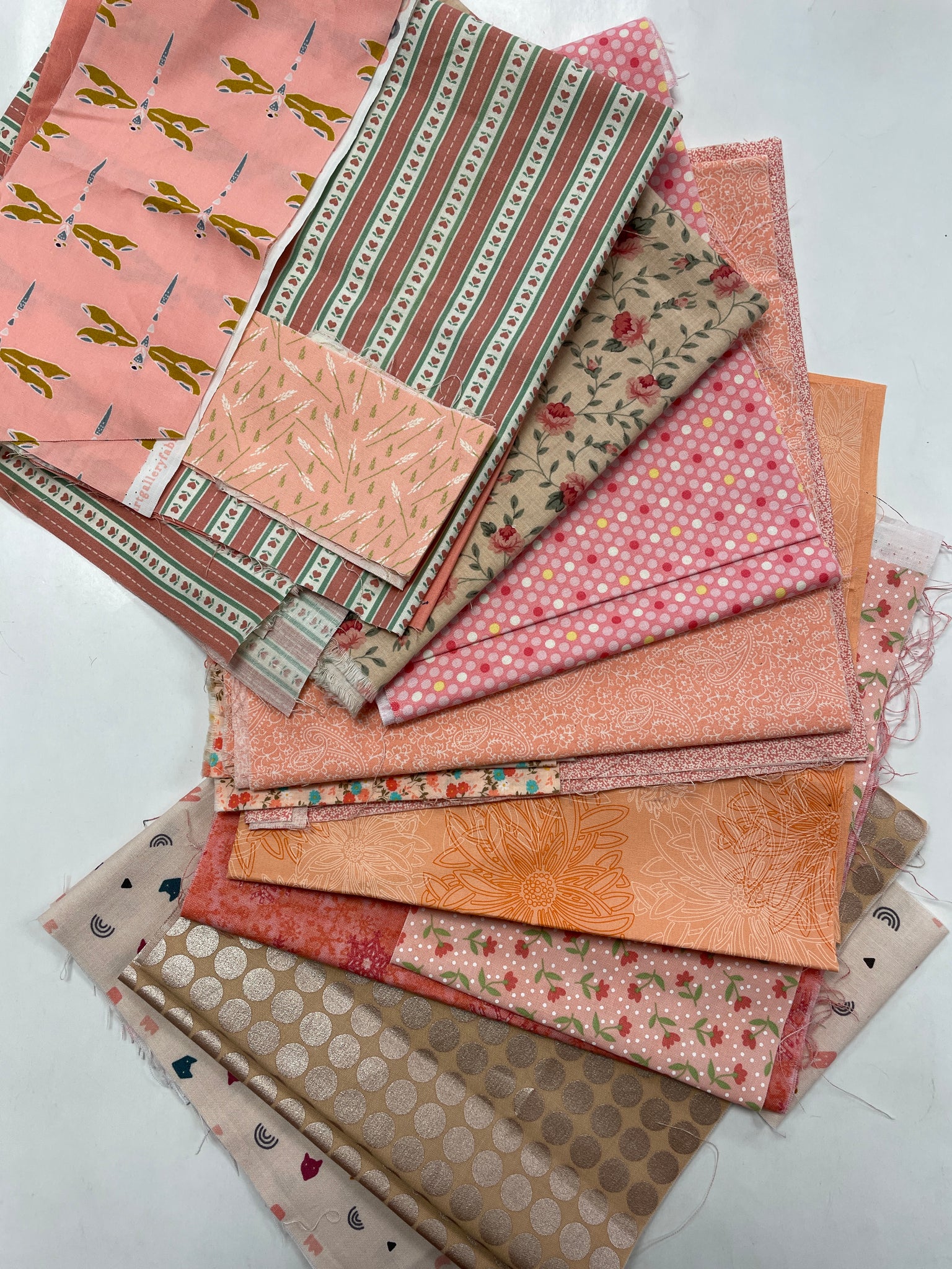 Quilting Cotton Mystery Scrap Remnant Bundle - Peaches and Salmons 1 POUND