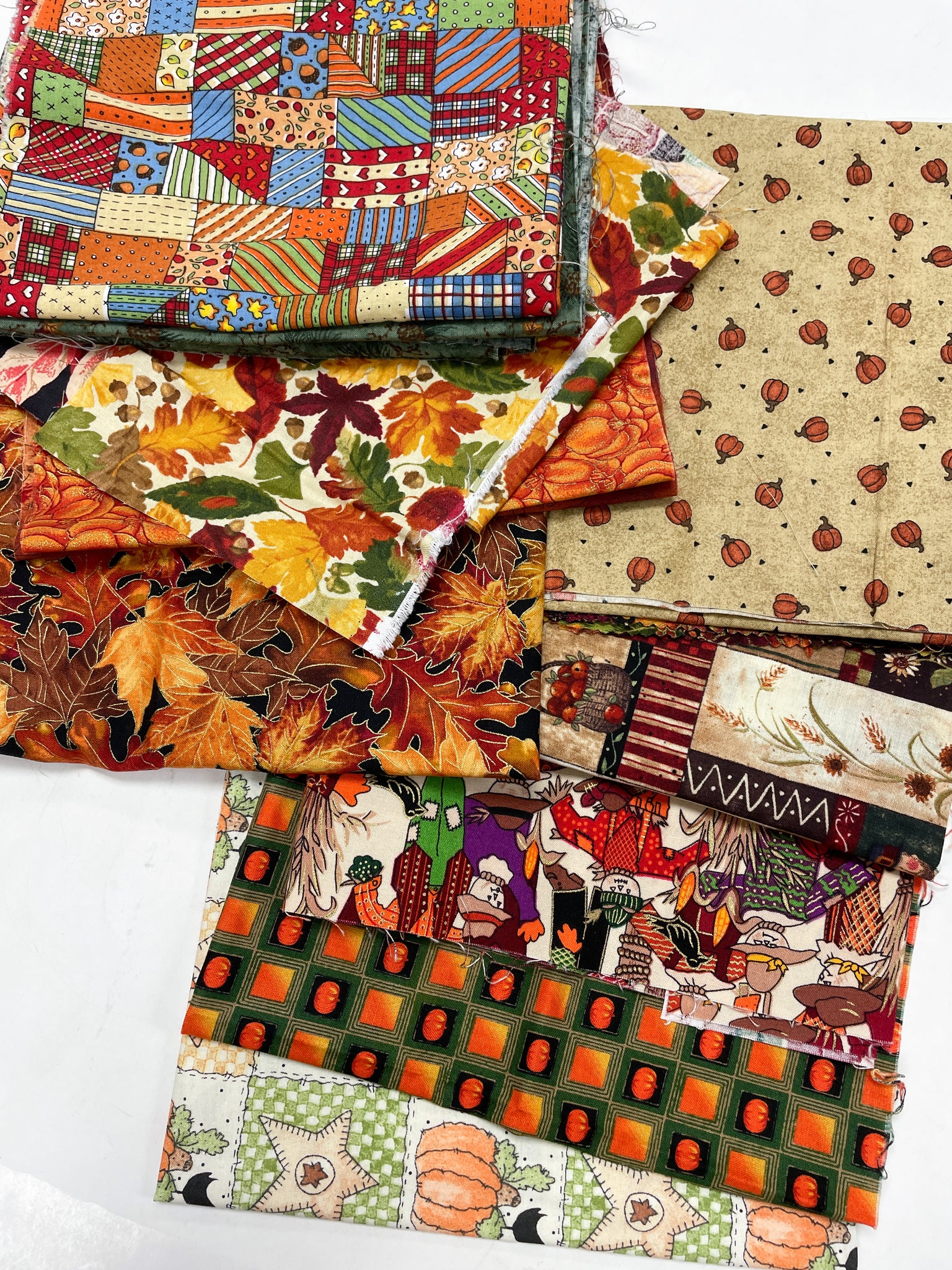 Quilting Cotton Mystery Scrap Remnant Bundle - Thanksgiving and Autumn Prints 1 POUND