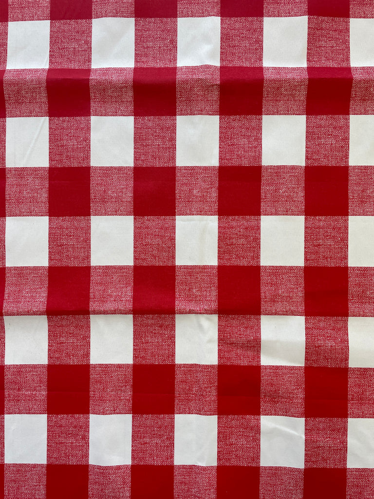 1 3/8 YD Synthetic Printed Gingham Remnant - Red and White