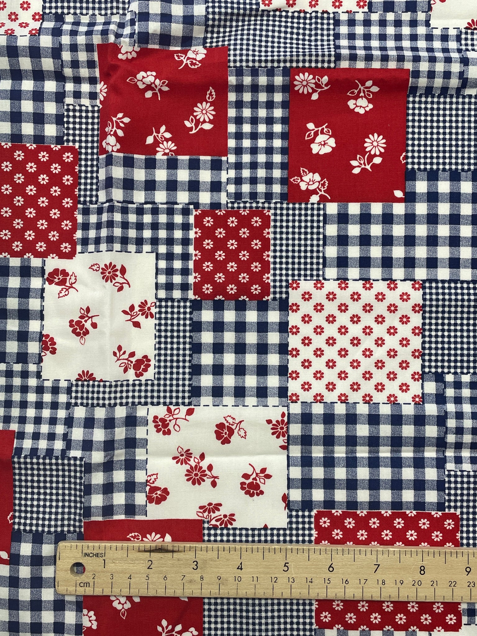 7/8 YD Cotton Patchwork Print Remnant - Red, White and Blue