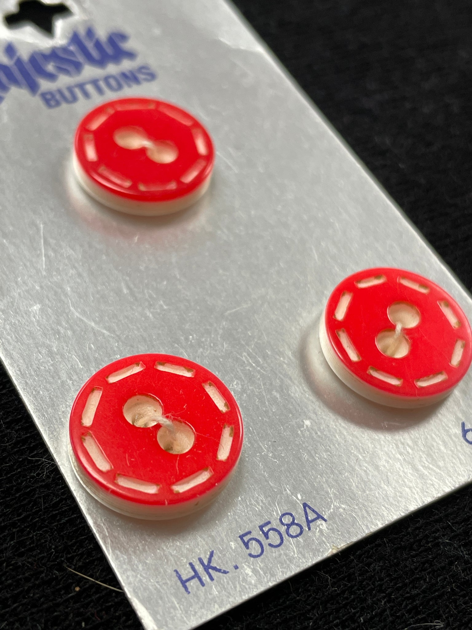 Button Plastic Set of 3 Vintage - Red with White "Stitching"