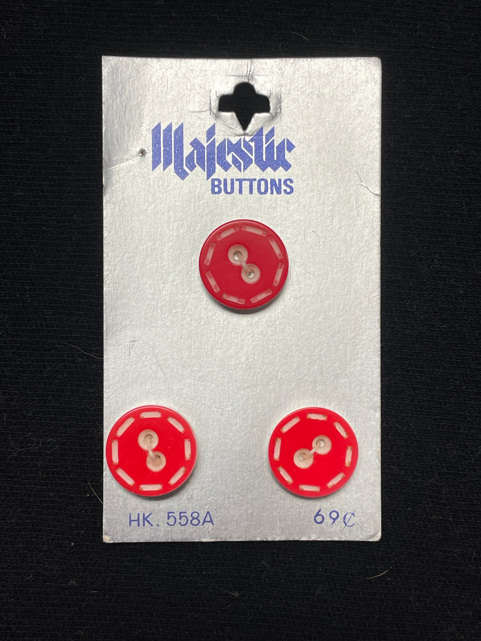 Button Plastic Set of 3 Vintage - Red with White "Stitching"