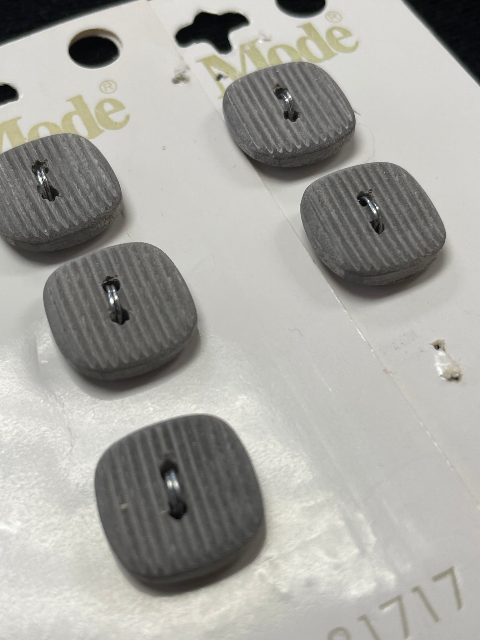 Button Plastic Set of 5 Vintage - Gray Squares