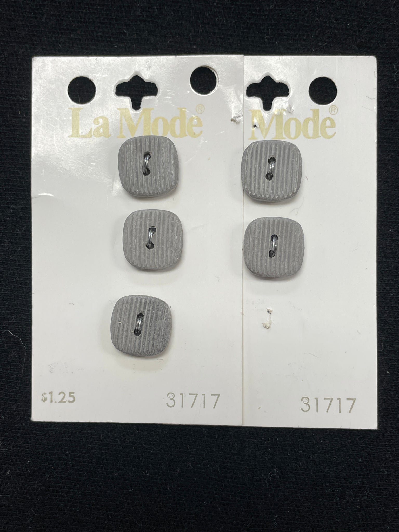 Button Plastic Set of 5 Vintage - Gray Squares