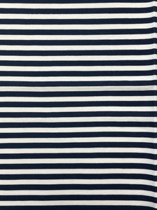 1 1/2 YD Cotton Blend Printed Stripe - White and Navy Blue