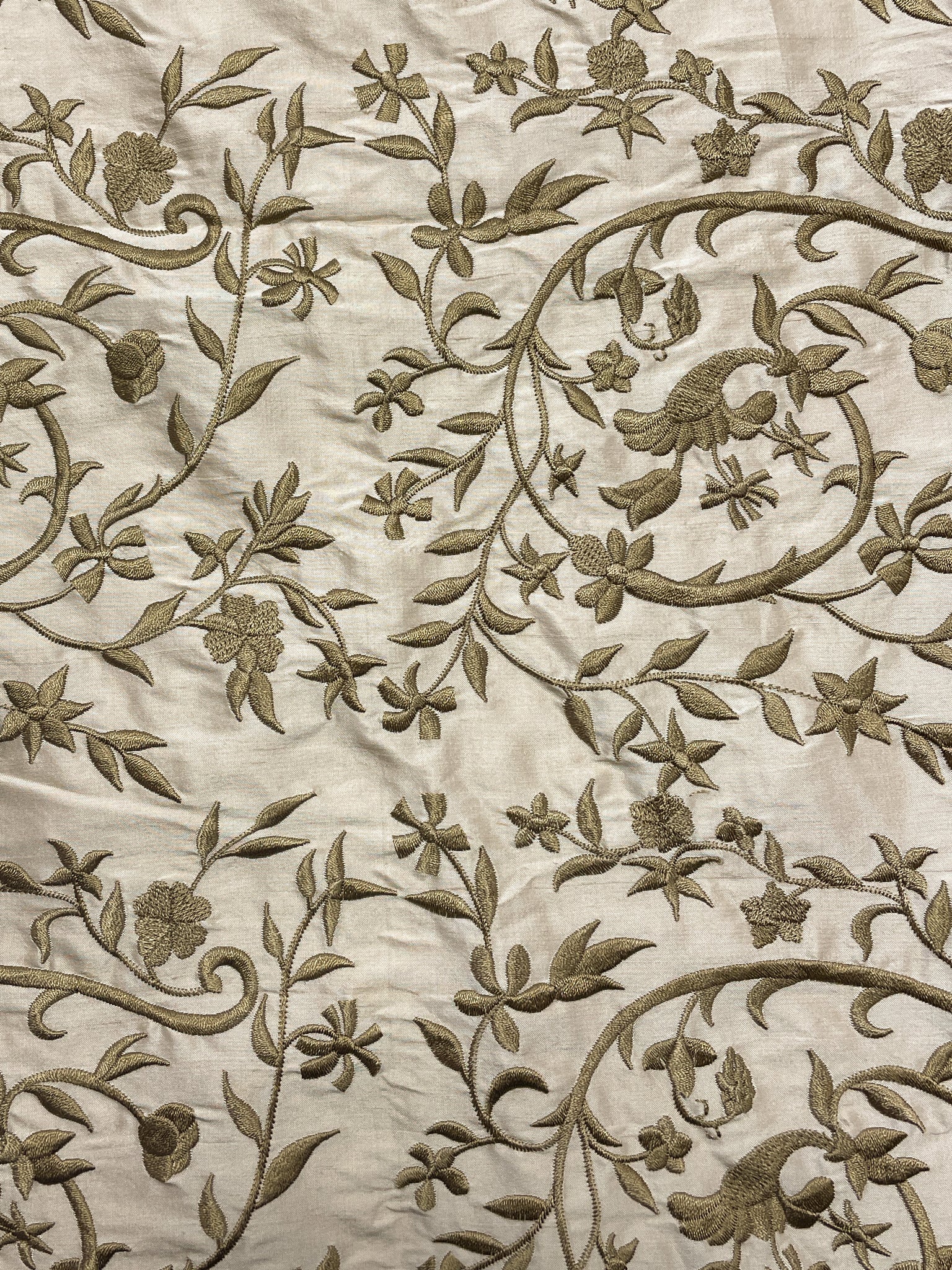 5/8+ YD Silk Embroidered Taffeta Remnant - Beige with Tan