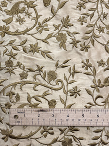 5/8+ YD Silk Embroidered Taffeta Remnant - Beige with Tan