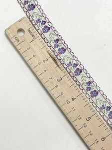 1 3/4 YD Ribbon Trim Vintage - White with Purple Flowers