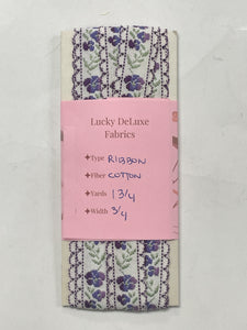 1 3/4 YD Ribbon Trim Vintage - White with Purple Flowers