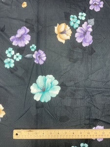 1 1/2 YD Nylon Kiana Knit Vintage - Black with Flowers