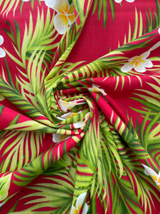 Quilting Cotton Bundle - Red with Plumeria and Palm Leaves