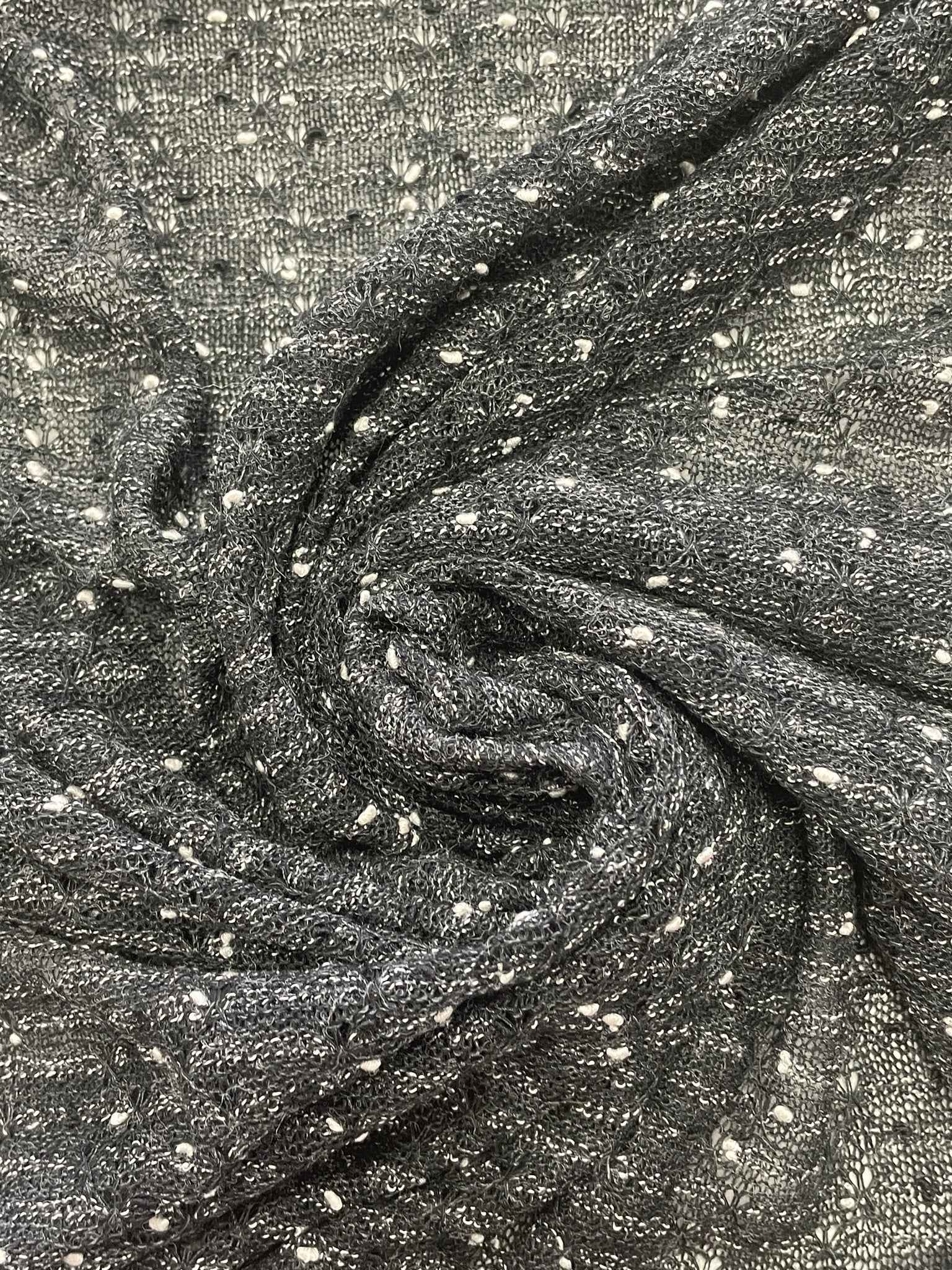 3 3/4 YD Polyester Blend Knit - Black with White Slubs