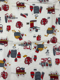 SALE 4 1/2 YD Cotton Vintage - Off White with Red, Gray and Golden Yellow Graphics