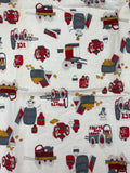 4 1/2 YD Cotton Vintage - Off White with Red, Gray and Golden Yellow Graphics