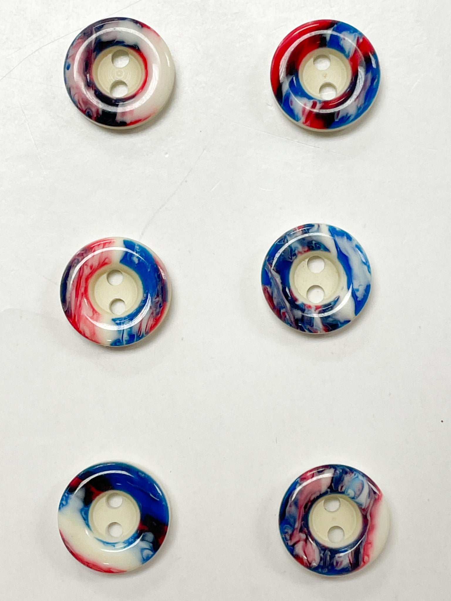 Buttons Plastic Set of 5 or 6  - White with Multi Colored Ring