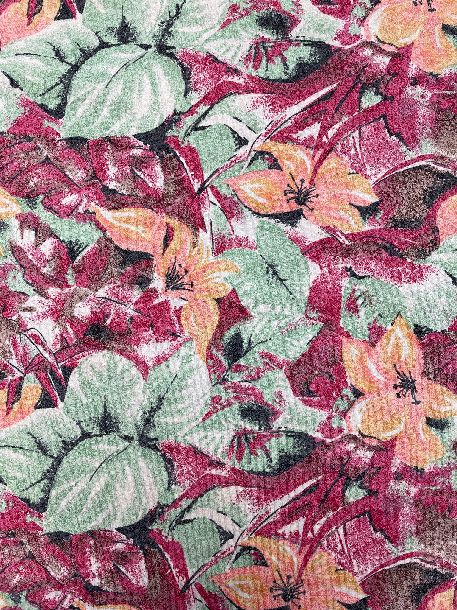 2 YD Cotton Blend Knit Vintage - Flowers and Leaves