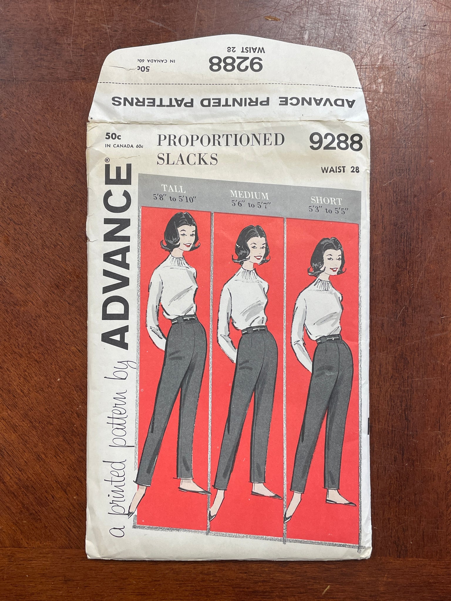 1960's Advance 9288 Sewing Pattern - Pants FACTORY FOLDED