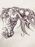 Machine Embroidery Panel on White Quilting Cotton - Horse in Dark Cocoa Brown