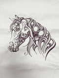 Machine Embroidery Panel on White Quilting Cotton - Horse in Dark Cocoa Brown