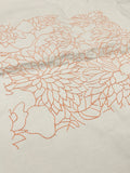 Machine Embroidery Panel on Off White Quilting Cotton - Flowers in Orange