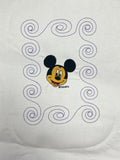 Machine Embroidery Panel on White Quilting Cotton - Mickey Mouse in a Purple Swirly Frame