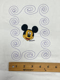 Machine Embroidery Panel on White Quilting Cotton - Mickey Mouse in a Purple Swirly Frame