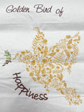 Machine Embroidery Panel on Off White Quilting Cotton - Floral Dove with Holly Branch
