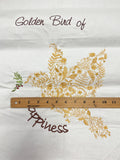 Machine Embroidery Panel on Off White Quilting Cotton - Floral Dove with Holly Branch