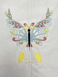 Machine Embroidery Panel on White Quilting Cotton - Multicolored Butterfly