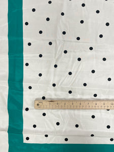 1 YD Nylon Scarf Yardage - Off White with Green Border and Black Polka Dots