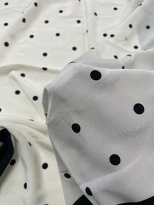 1 YD Nylon Scarf Yardage - Off White with Black Border and Polka Dots