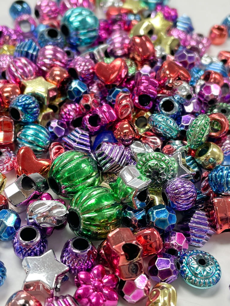 Metallic Plastic Bead Bundle - Various Colors and Shapes