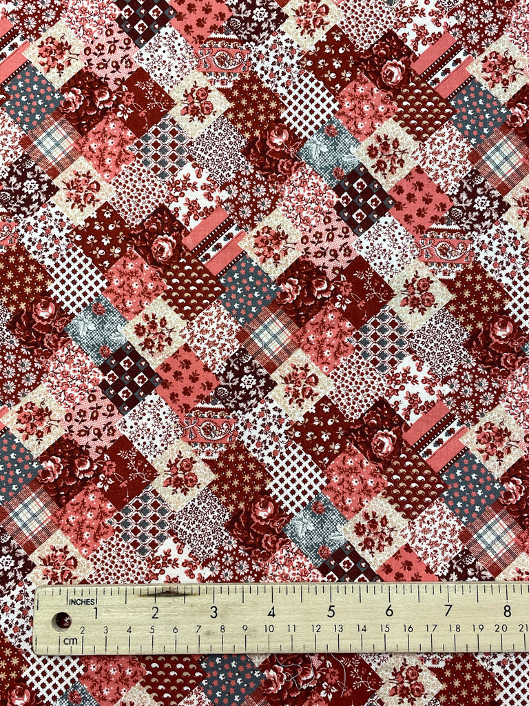 Quilting Cotton Squares Bundle - Dark Pink and Maroon Patchwork Print