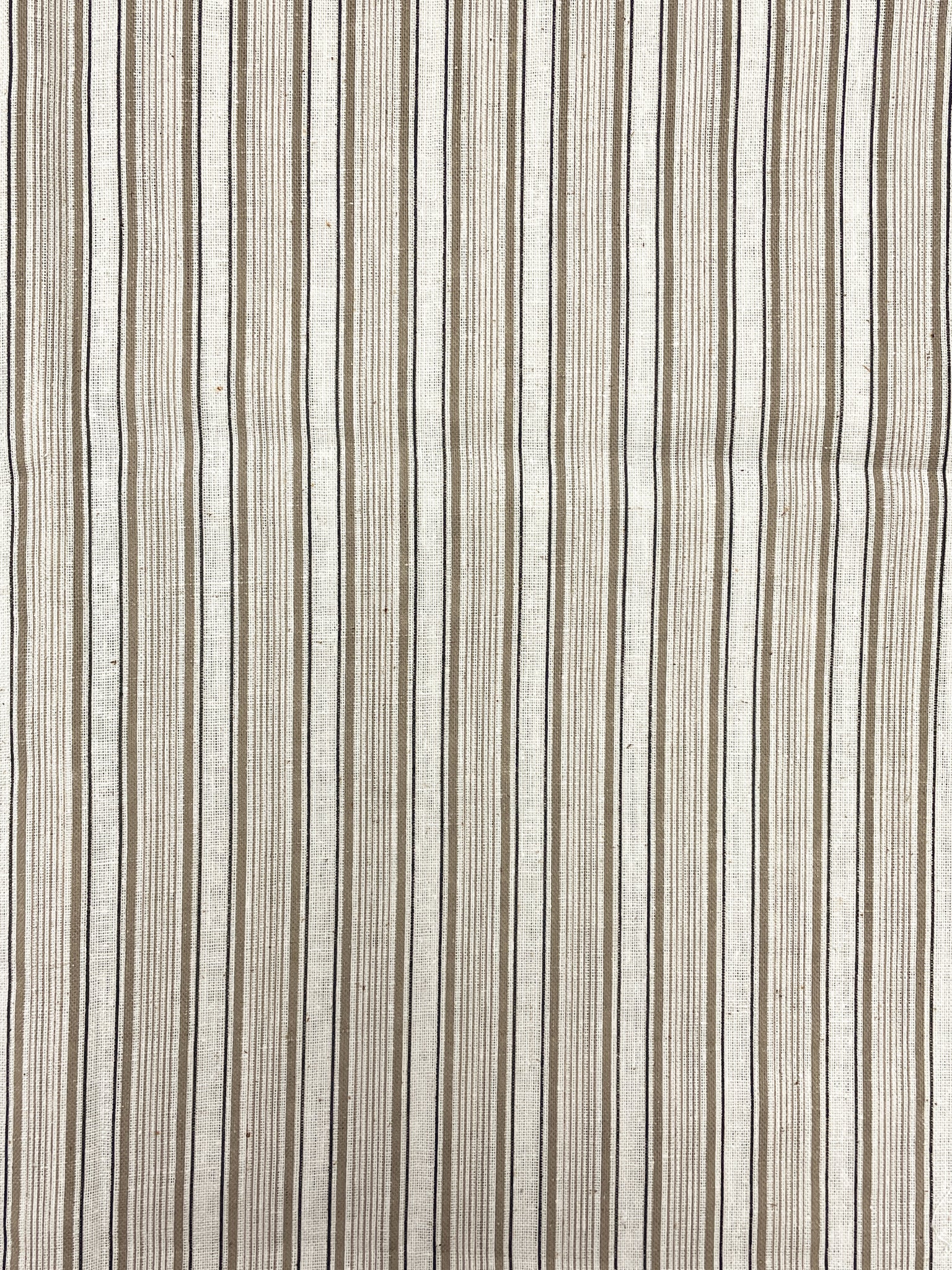 2 YD Poly/Cotton Printed Stripe - Ecru, Beige and Black on Off White Background.