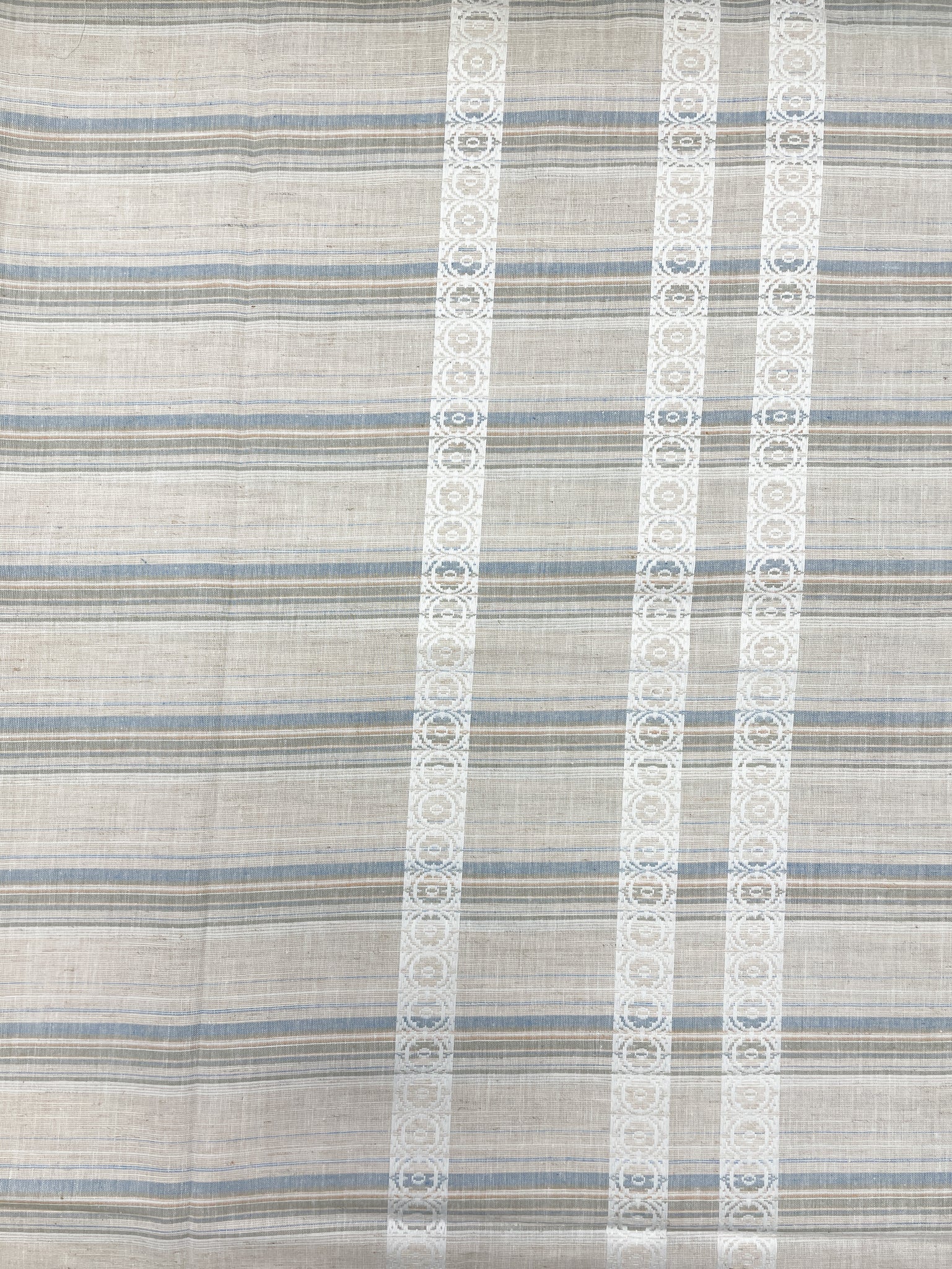 2 1/8 YD Cotton Yarn-Dyed Madras Stripe -  Ecru, Blue, Gray and White