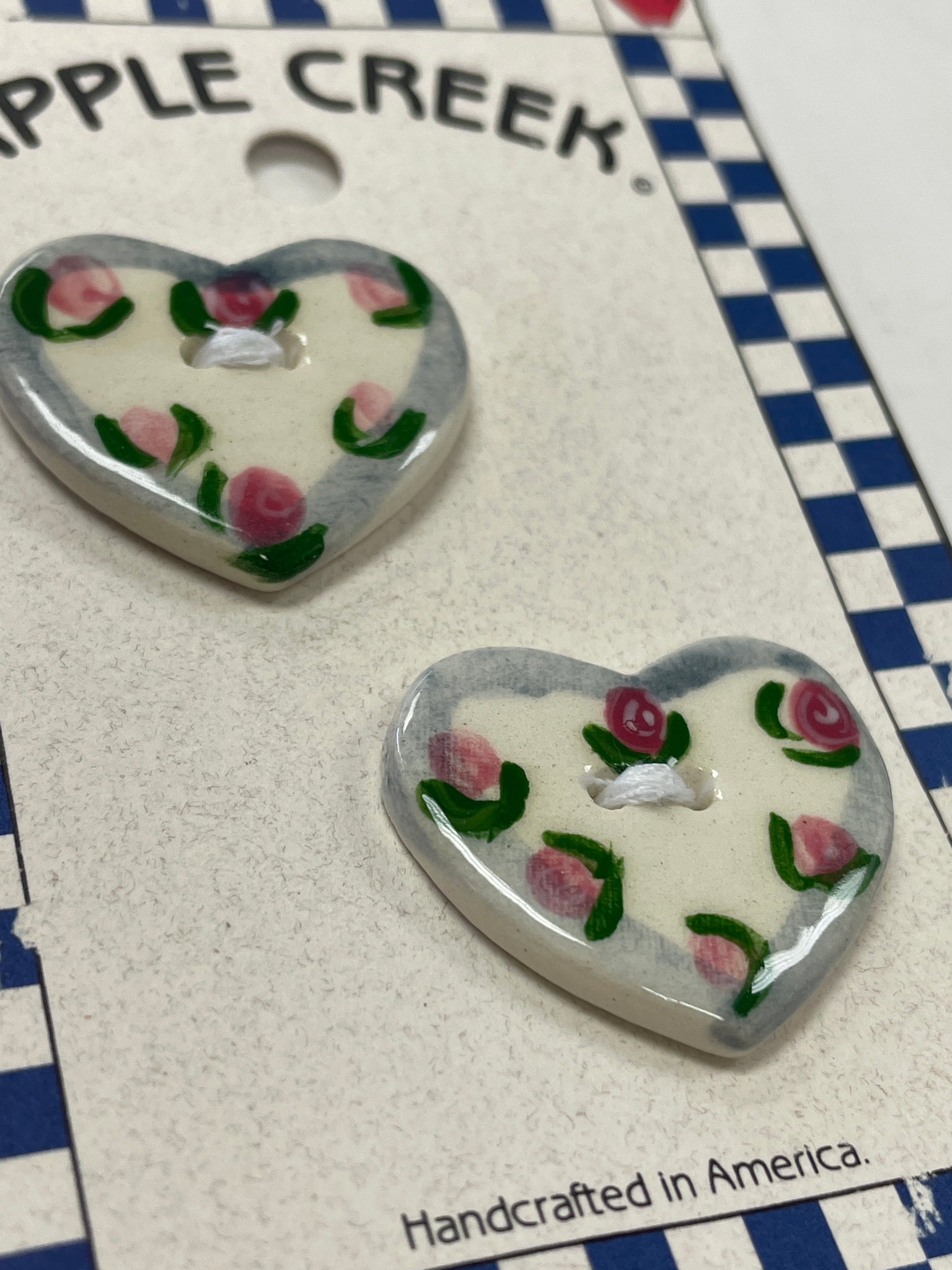 Buttons Handmade Ceramic Set of 2 - Floral Hearts