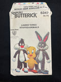 1970s Butterick 6347 Sewing Pattern - Bugs Bunny, Tweety Bird and Sylvester Stuffed Animal Toys FACTORY FOLDED