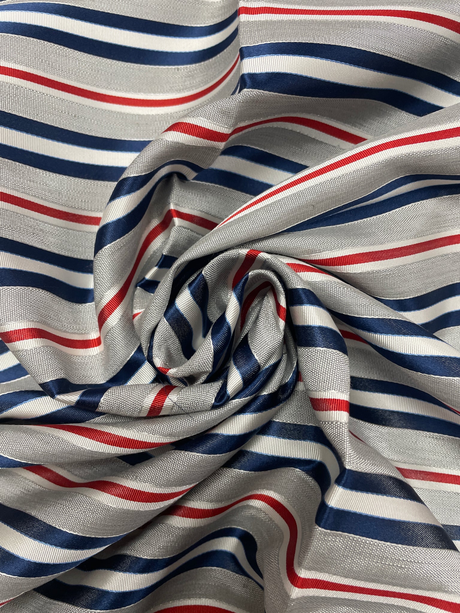 Tie Silk Yarn-Dyed Satin and Ribbed Stripes- Gray, Navy Blue, Red and White