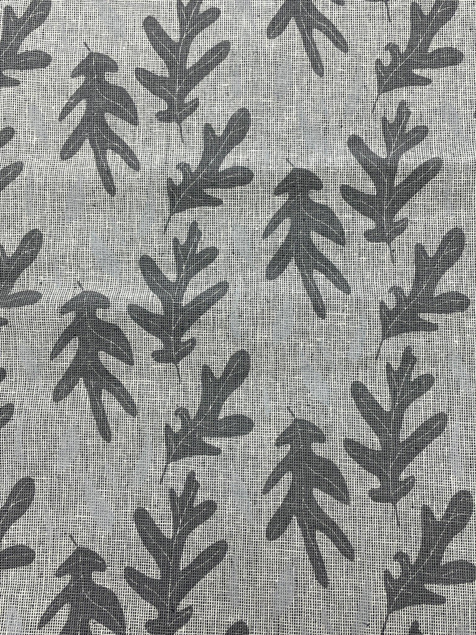 1 3/4 YD Cotton - Light Gray with Medium and Dark Gray Leaves