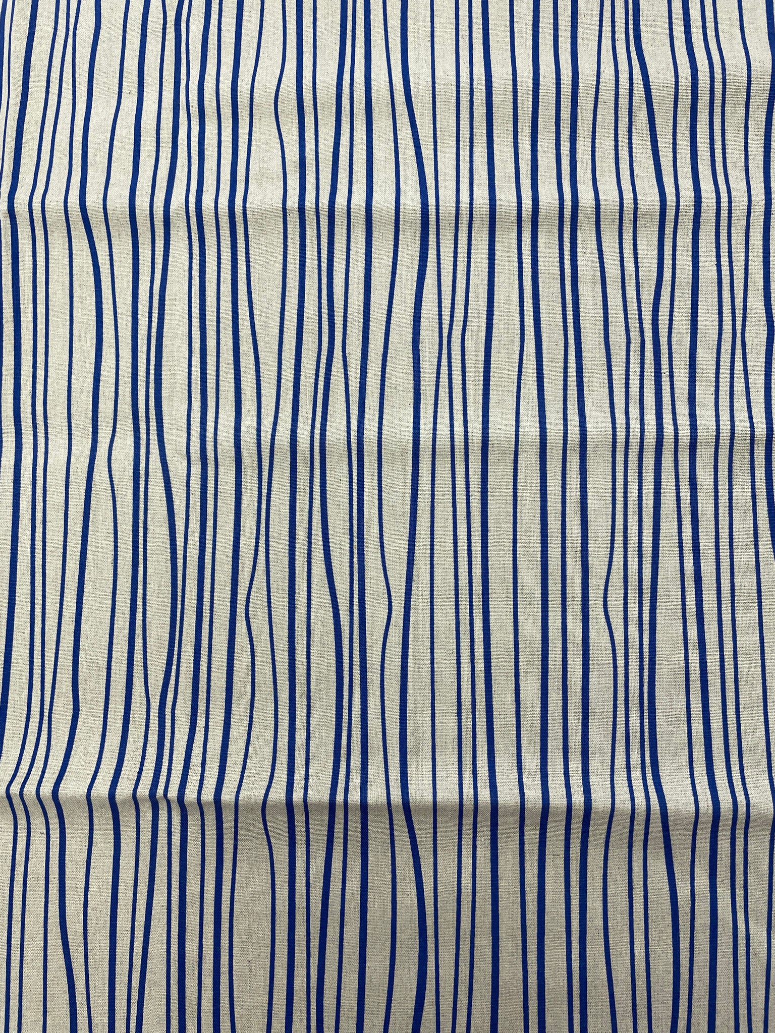 2017 1 YD Cotton - Light Gray with Blue "Freehand" Stripes