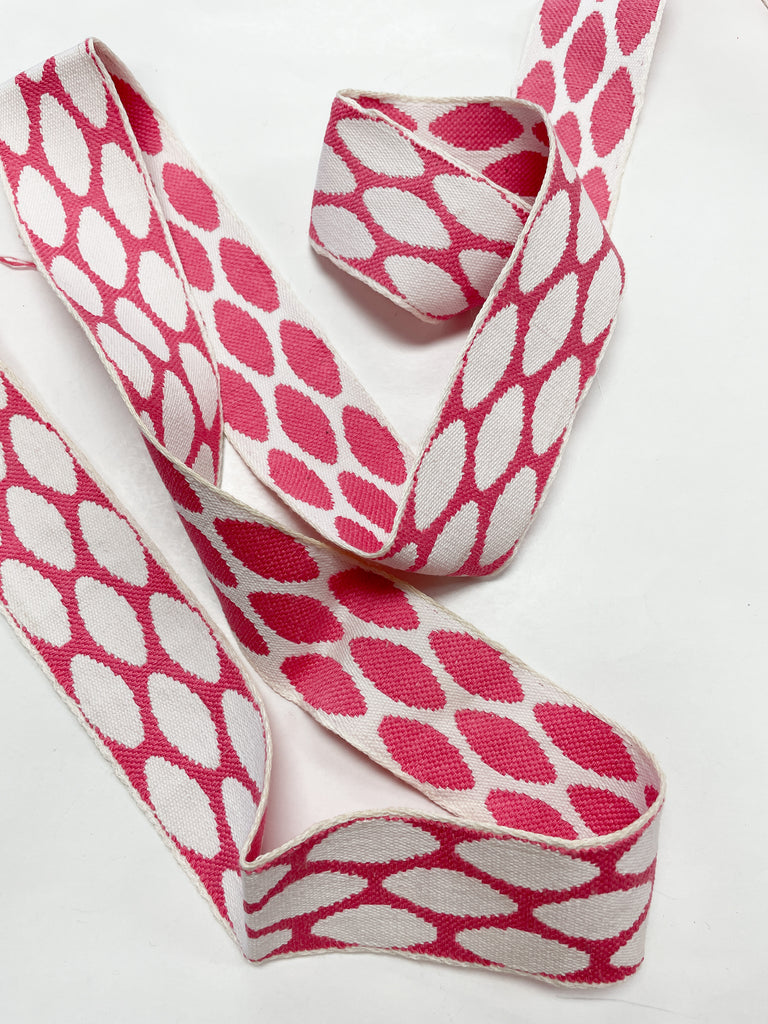 Cotton Woven Ribbon Vintage - Pink and White