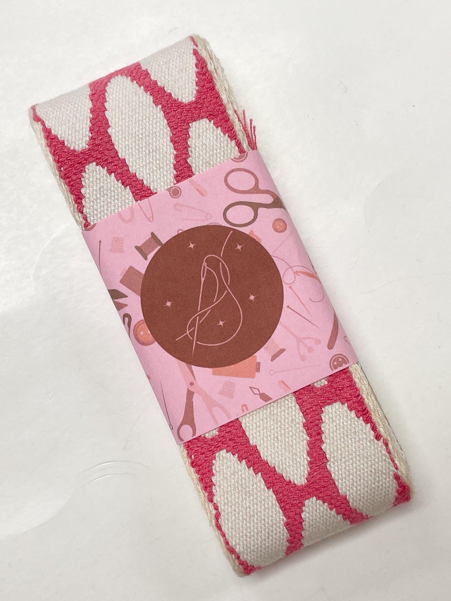 SALE Cotton Woven Ribbon Vintage - Pink and White