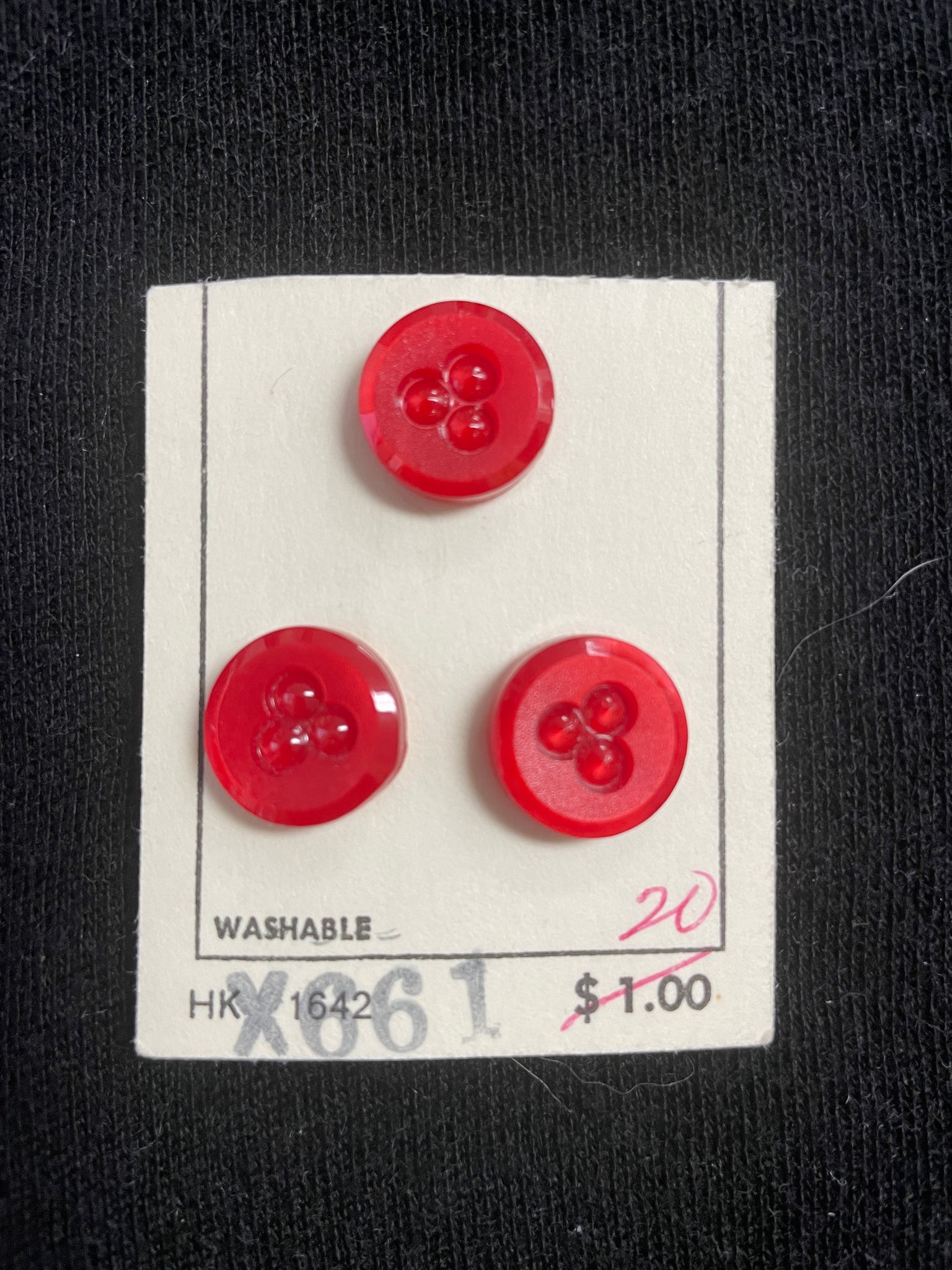 Button Plastic Set of 3 Vintage - Red with 3 Dots