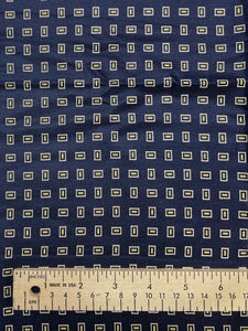 Tie Silk - Navy Blue with Light Gray Rectangles with Yellow Centers