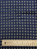 Tie Silk - Navy Blue with Light Gray Rectangles with Yellow Centers