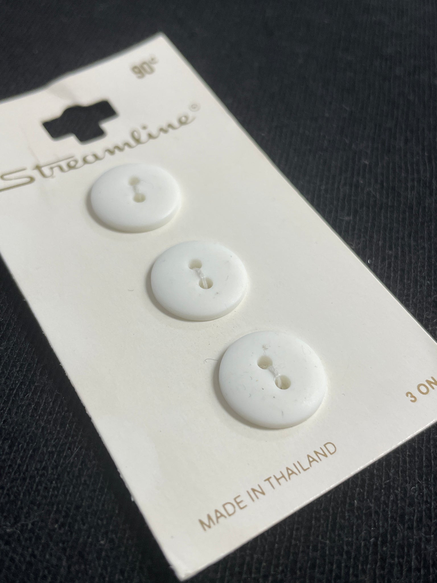Button Plastic Set of 3 Vintage - Matte White