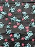 1 1/4 YD Quilting Cotton Vintage - Black with Pink and Turquoise Flowers